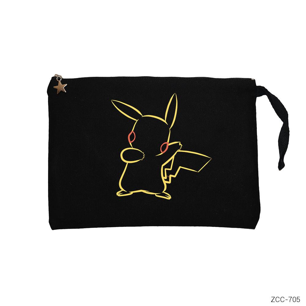 Pokemon Pikachu Line Siyah Clutch Astarlı Cüzdan / El Çantası