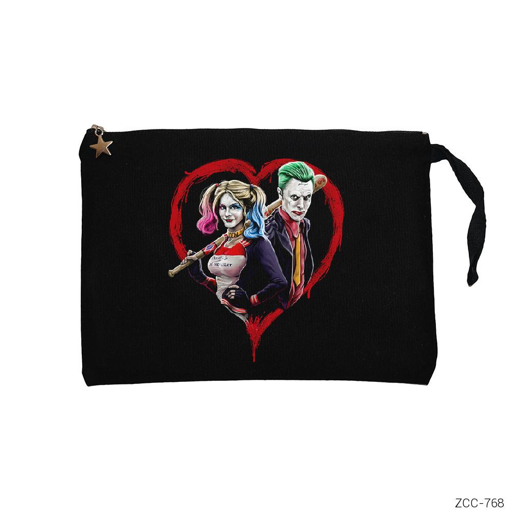 Suicide Squad Harley Quinn Joker Love Siyah Clutch Astarlı Cüzdan / El Çantası