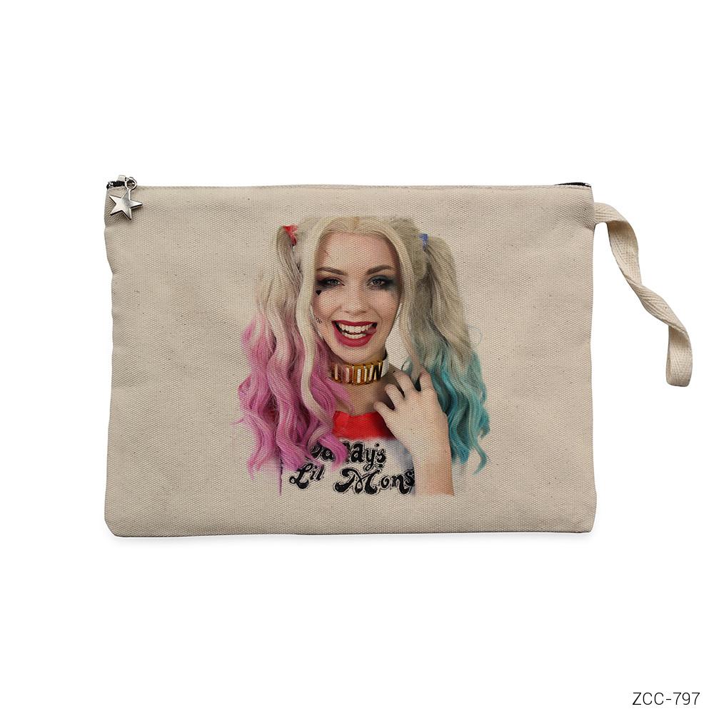 Cute Harley Quinn Krem Clutch Astarlı Cüzdan / El Çantası