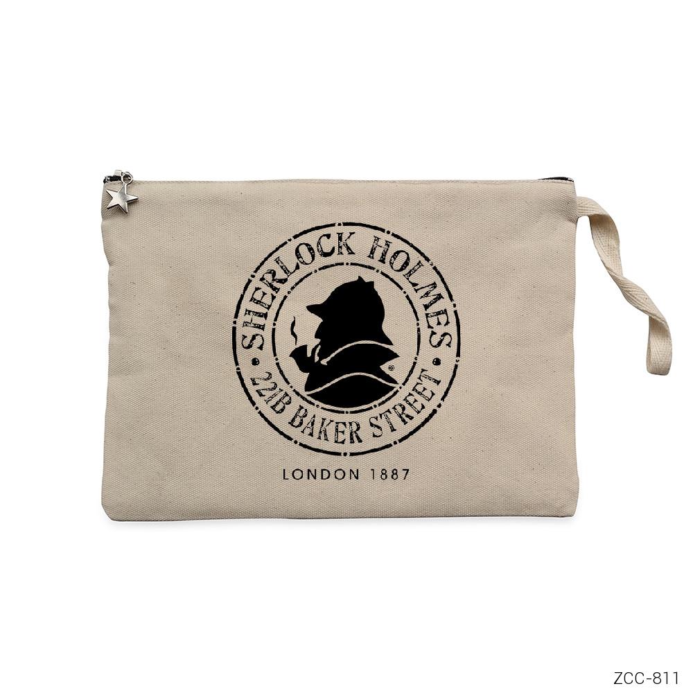 Sherlock Holmes 221B Baker Street Krem Clutch Astarlı Cüzdan / El Çantası