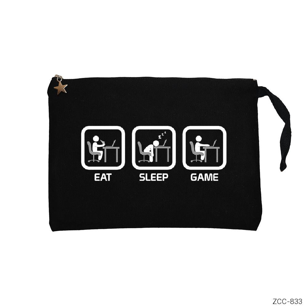 Eat Sleep Game Siyah Clutch Astarlı Cüzdan / El Çantası