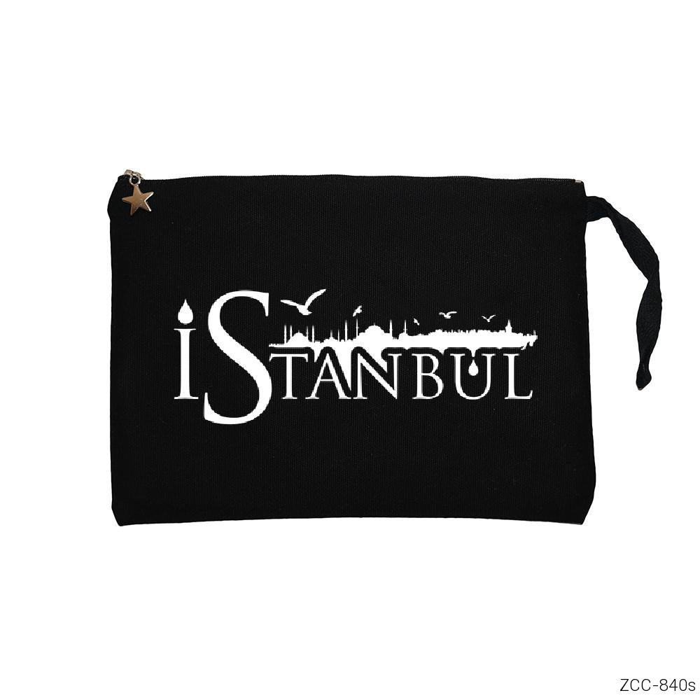 İstanbul Silüet Siyah Clutch Astarlı Cüzdan / El Çantası
