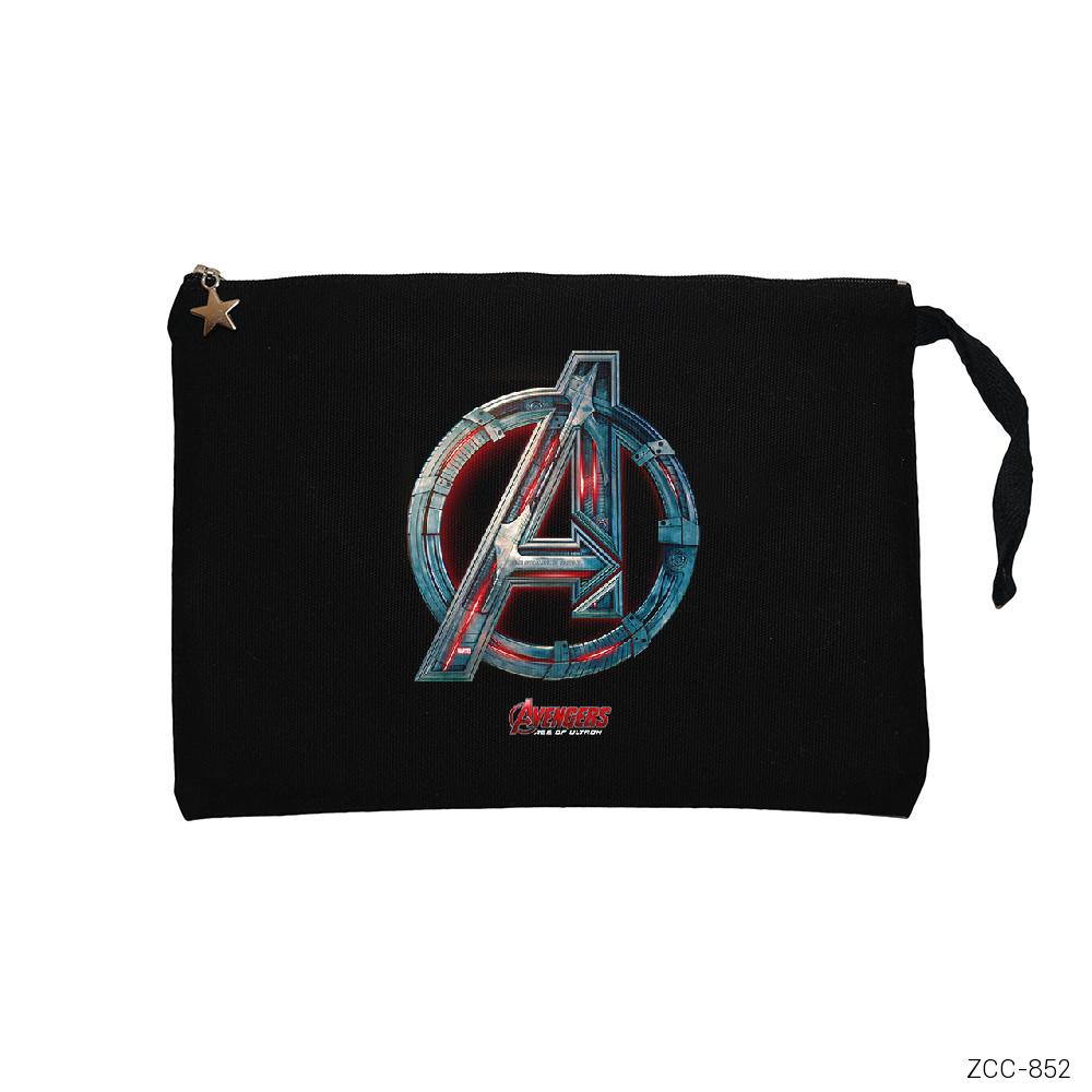 Avengers Red Line Metal Logo Siyah Clutch Astarlı Cüzdan / El Çantası