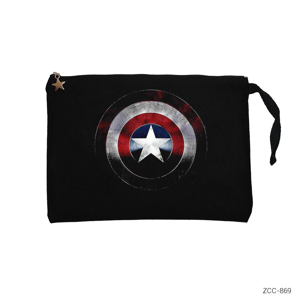 Captain America Shield Siyah Clutch Astarlı Cüzdan / El Çantası