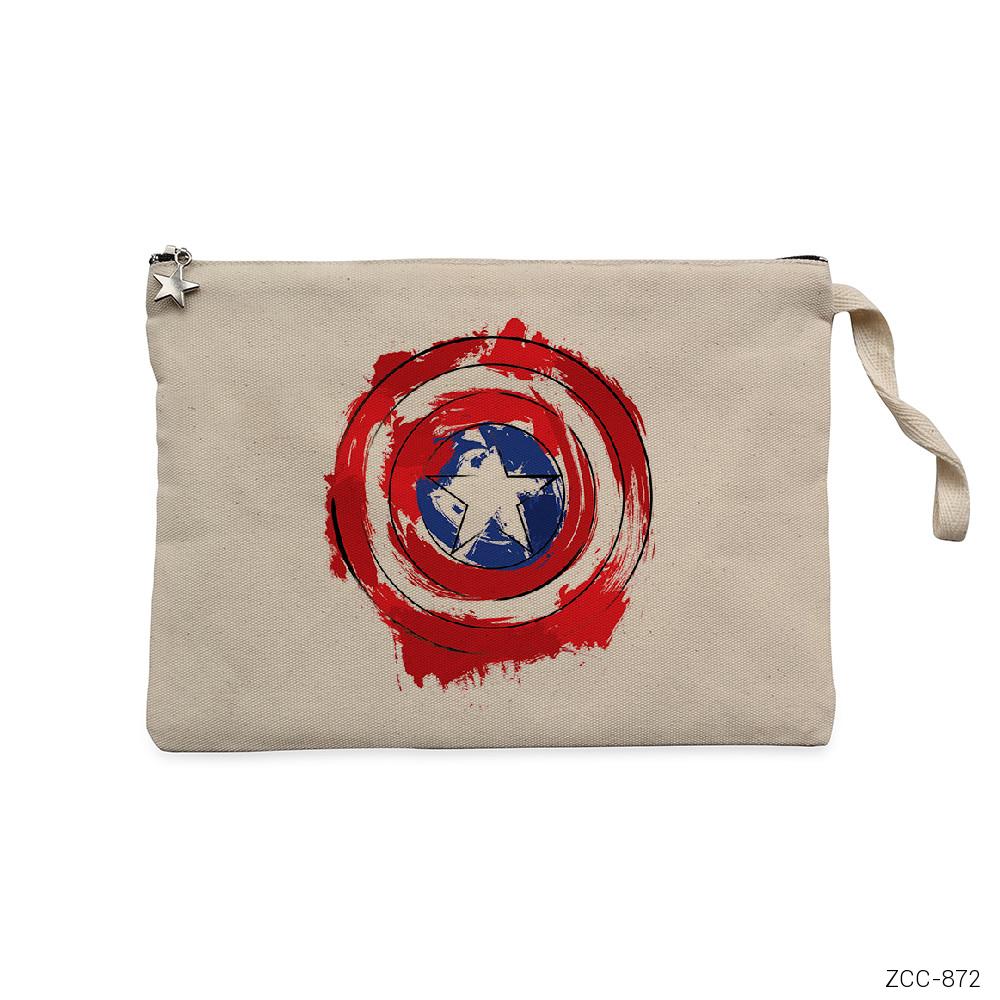 Captain America Sheild Splatter Krem Clutch Astarlı Cüzdan / El Çantası