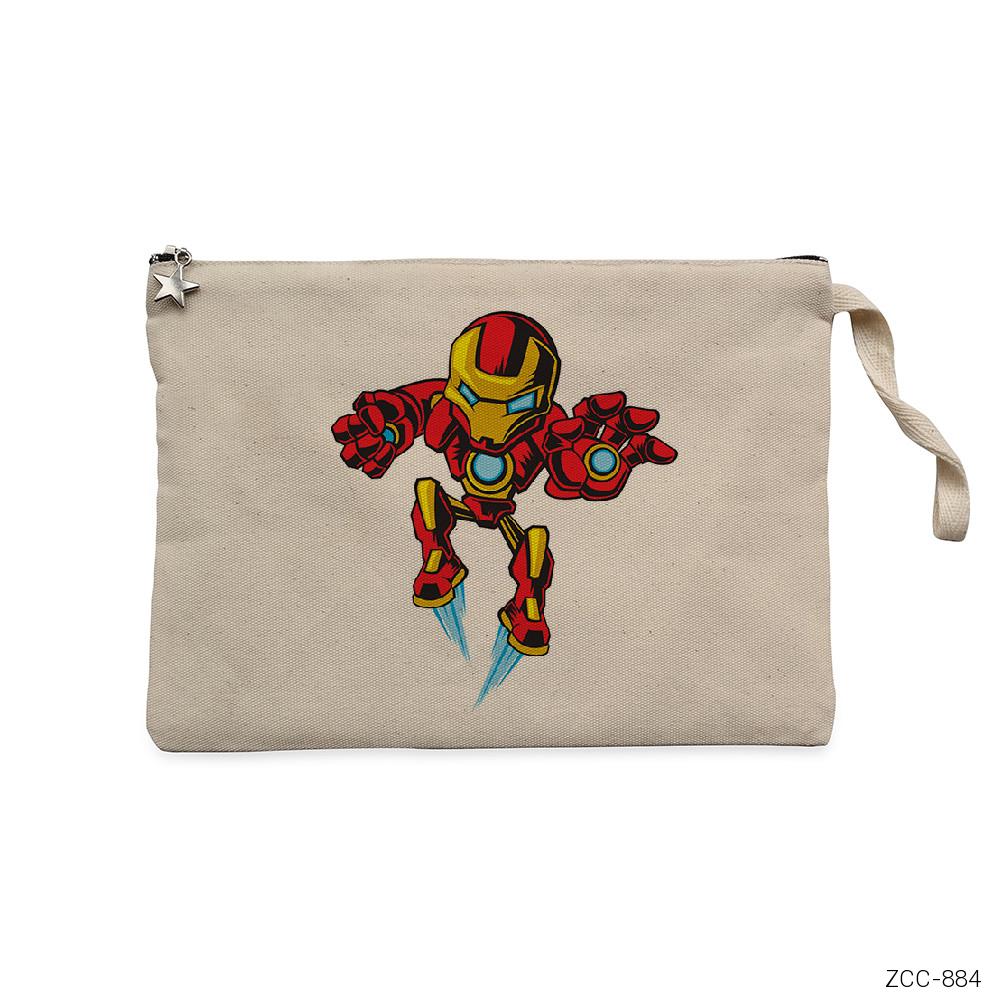 Iron Man Cartoon Krem Clutch Astarlı Cüzdan / El Çantası