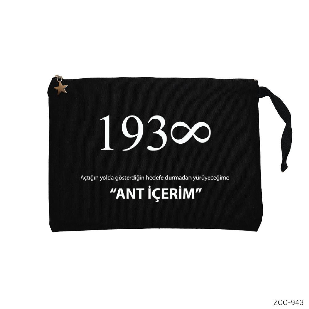 Atatürk 1938 Ant İçerim Siyah Clutch Astarlı Cüzdan / El Çantası