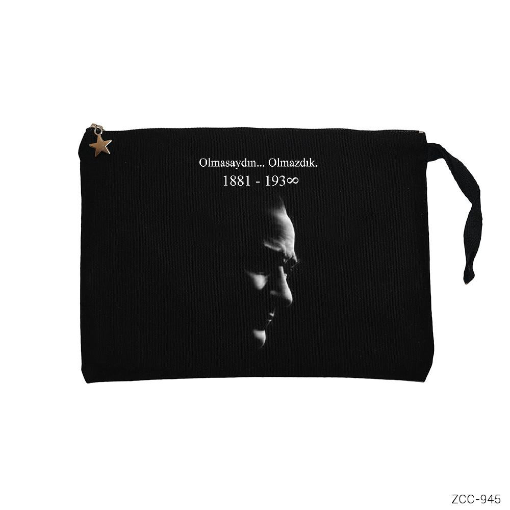 Atatürk Olmasaydın Olmazdık Siyah Clutch Astarlı Cüzdan / El Çantası