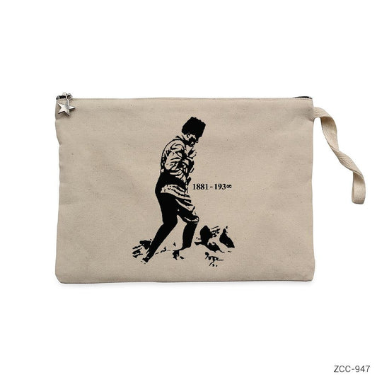 Atatürk Kocatepe Silüet Krem Clutch Astarlı Cüzdan / El Çantası