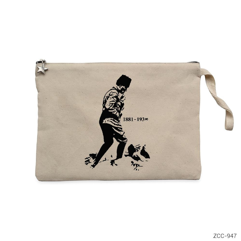 Atatürk Kocatepe Silüet Krem Clutch Astarlı Cüzdan / El Çantası