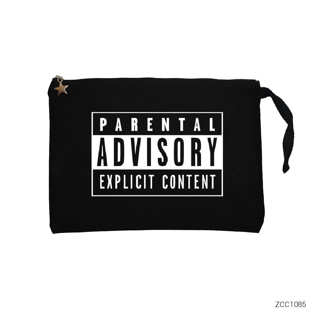 Parental Advisory Siyah Siyah Clutch Astarlı Cüzdan / El Çantası