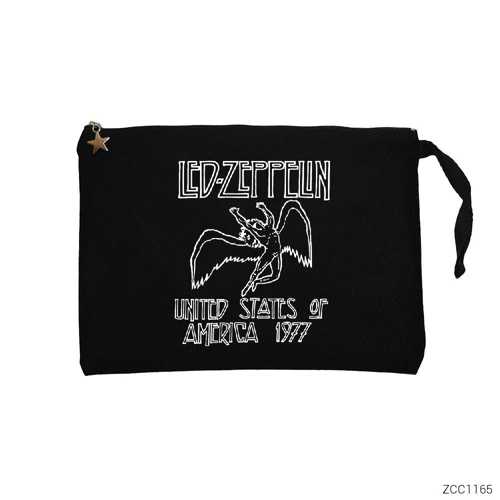 Led Zeppelin 1977 Siyah Clutch Astarlı Cüzdan / El Çantası