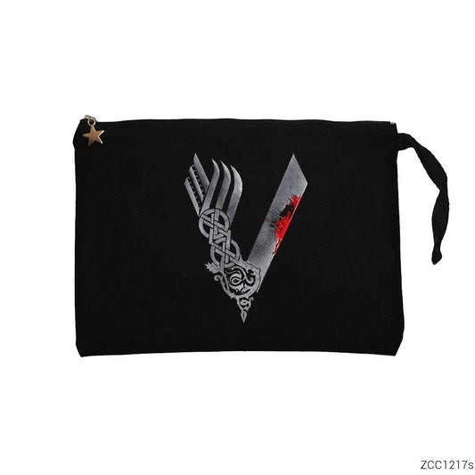 Vikings Blood Logo Siyah Clutch Astarlı Cüzdan / El Çantası