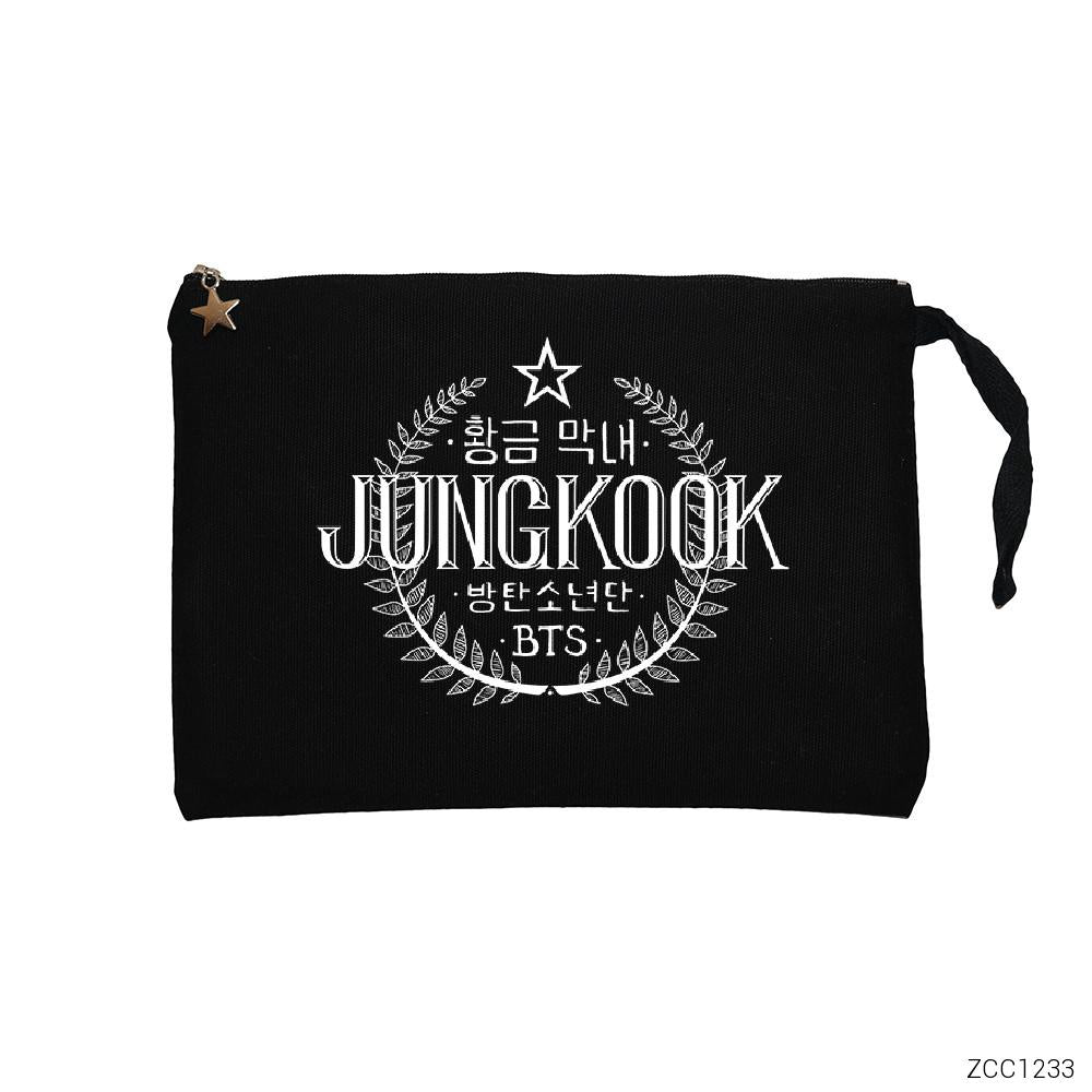 BTS Jungkook Logo Siyah Clutch Astarlı Cüzdan / El Çantası