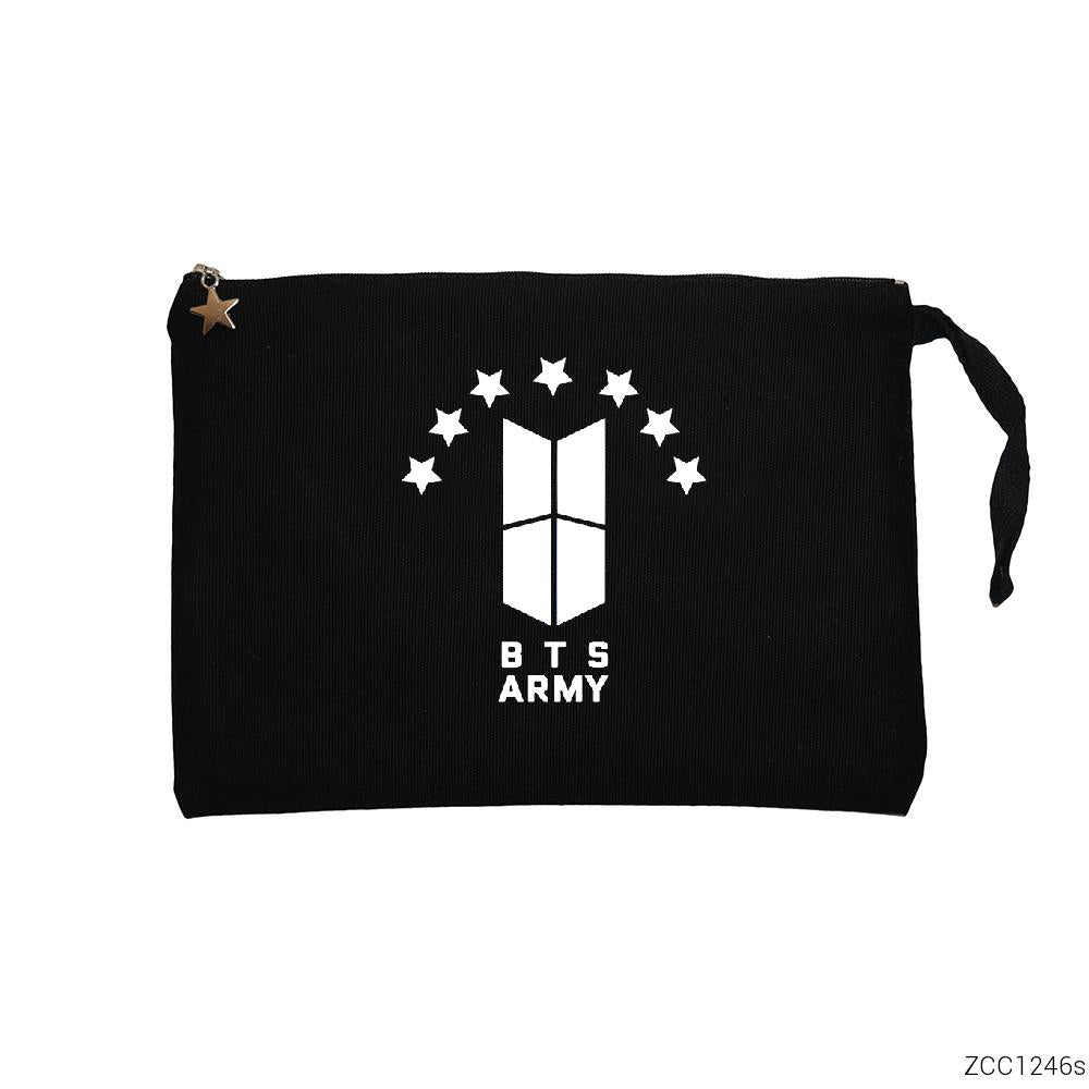 BTS 7 Yıldız Logo Siyah Clutch Astarlı Cüzdan / El Çantası