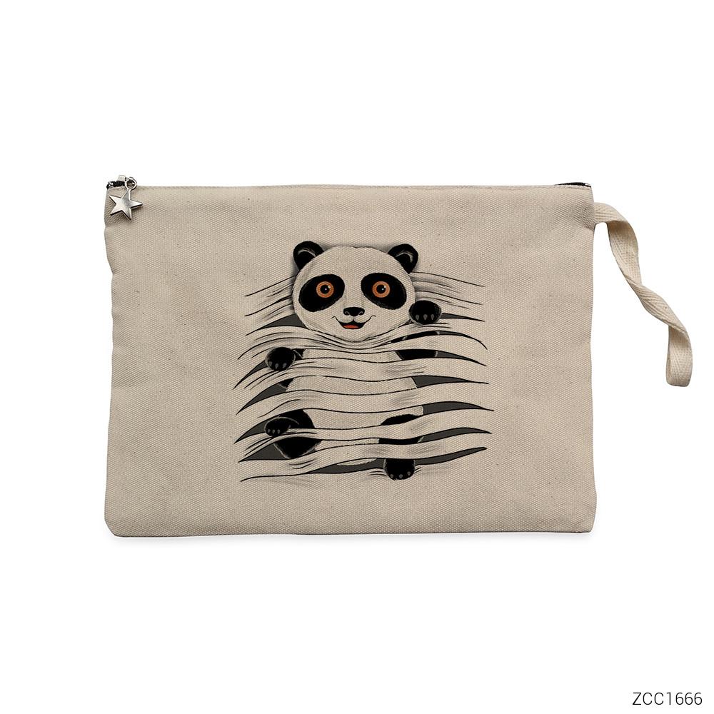 Panda in Tee Krem Clutch Astarlı Cüzdan / El Çantası