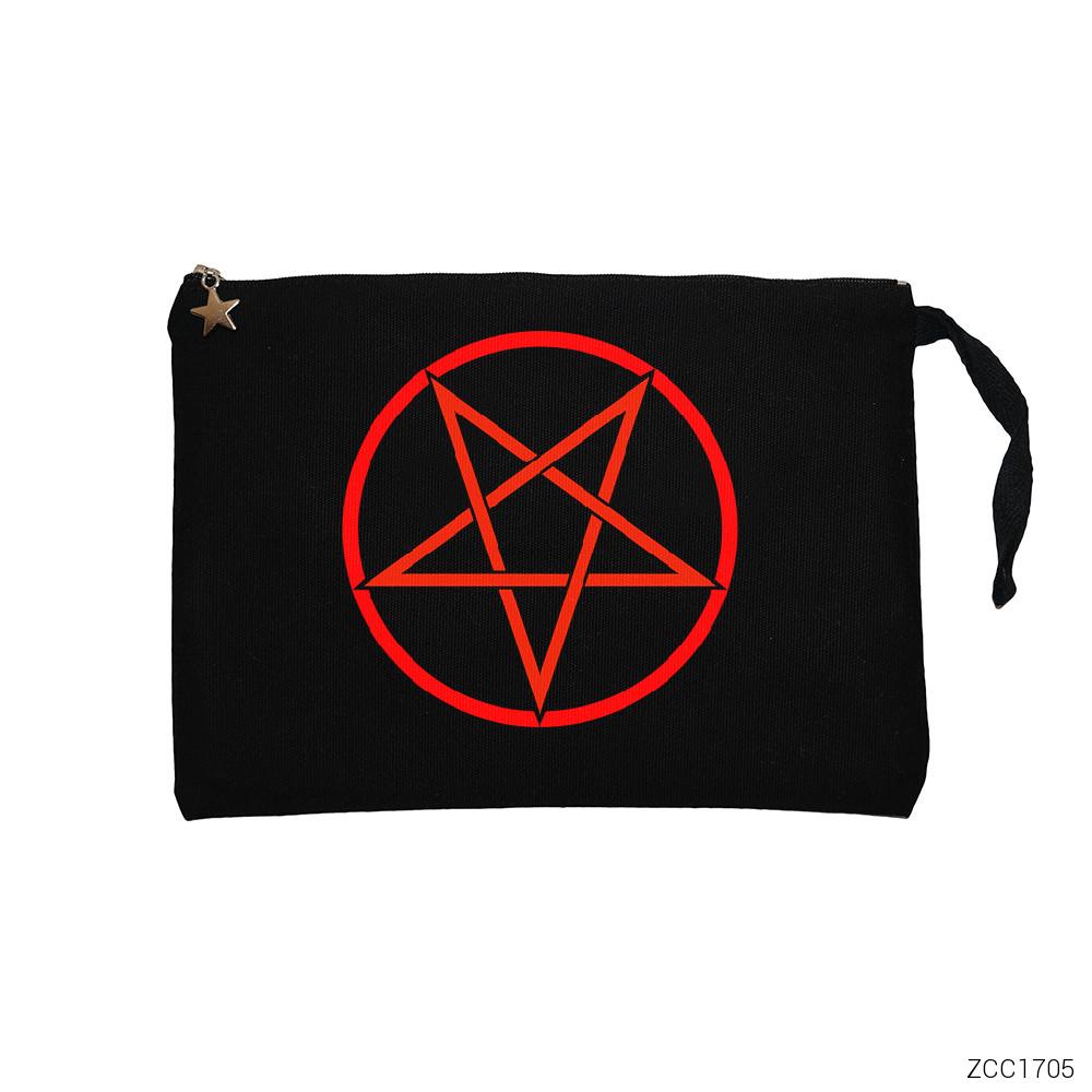 Pentagram Siyah Clutch Astarlı Cüzdan / El Çantası