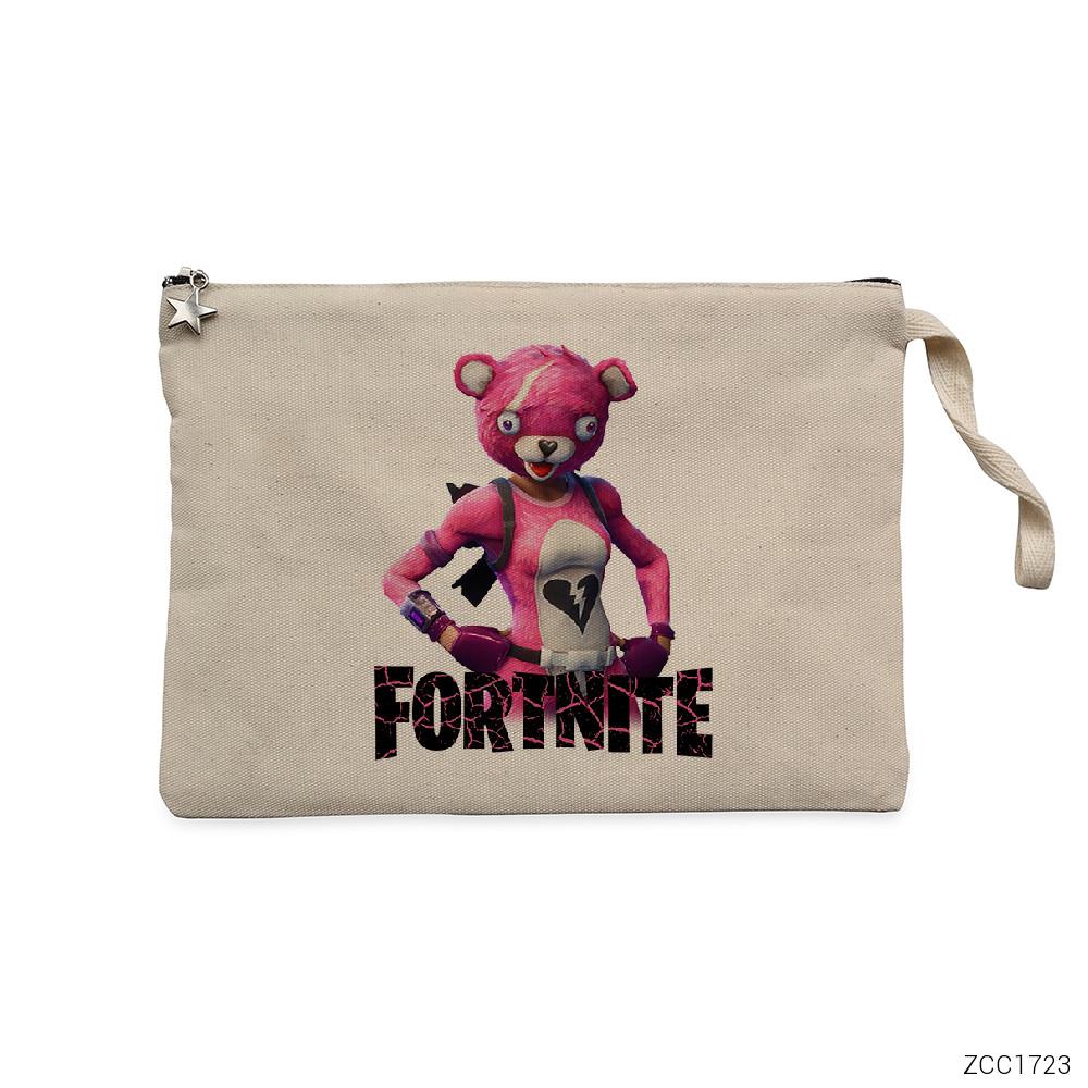 Fortnite Pink Bear Krem Clutch Astarlı Cüzdan / El Çantası