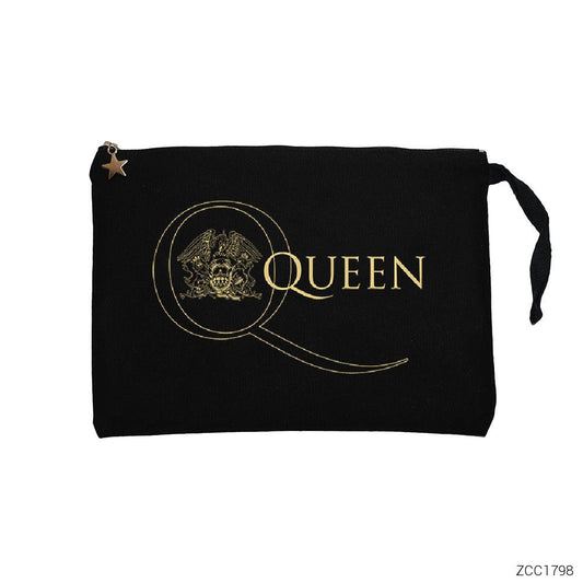 Queen Logo 2 Siyah Clutch Astarlı Cüzdan / El Çantası