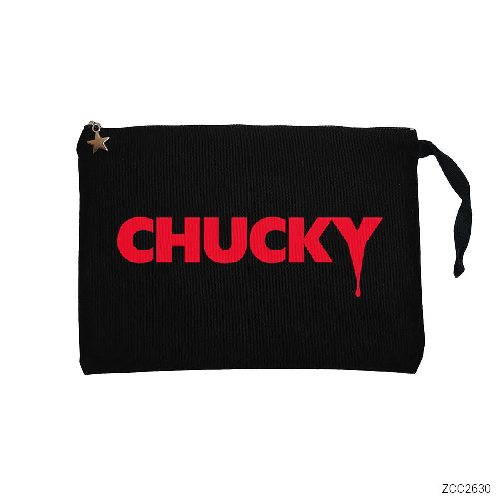 Chucky Logo Siyah Clutch Astarlı Cüzdan / El Çantası