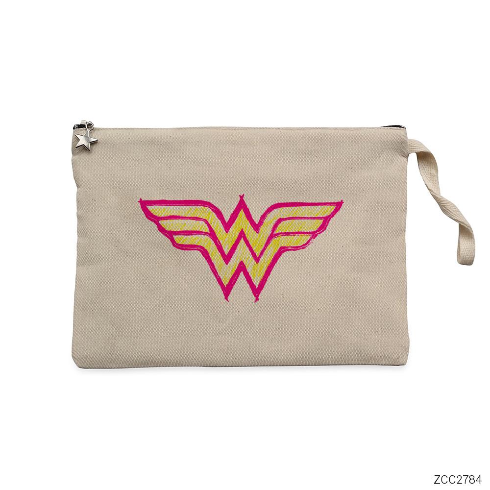 Wonder Woman Logo Krem Clutch Astarlı Cüzdan / El Çantası