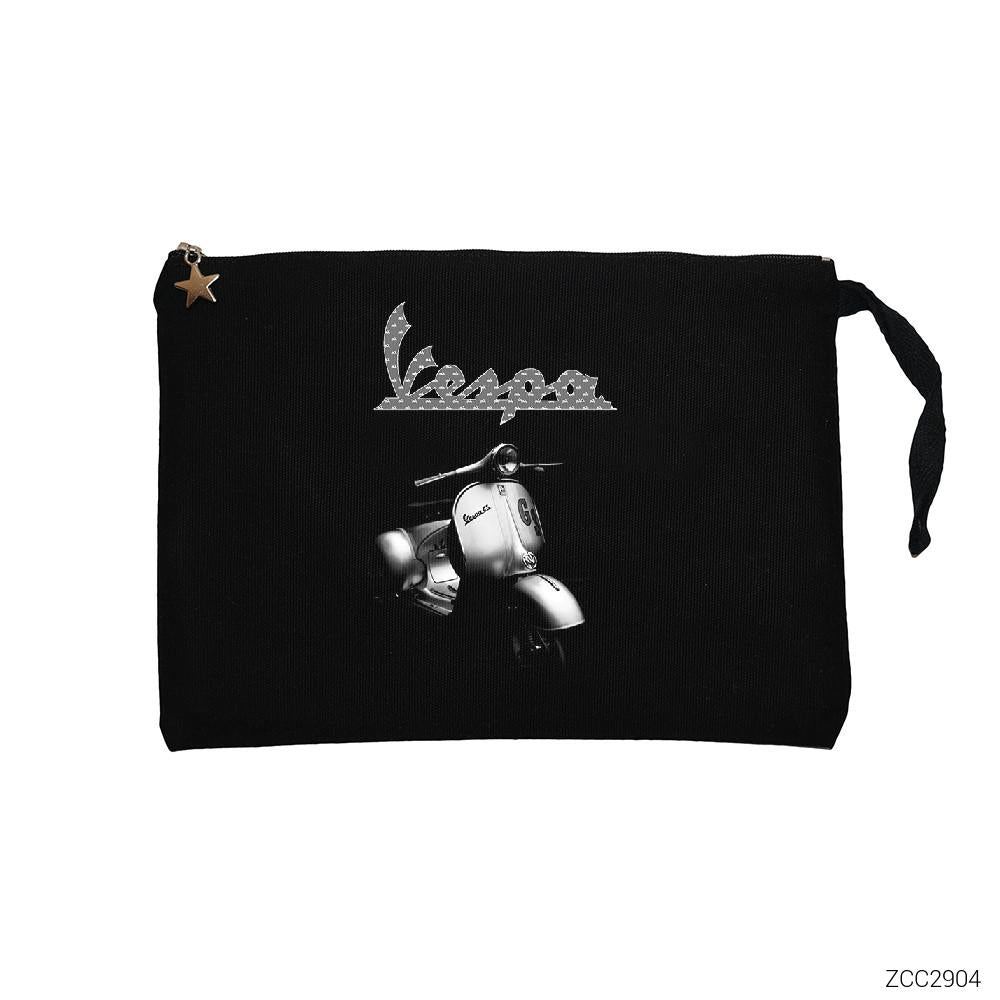 Vespa Scotter Siyah Clutch Astarlı Cüzdan / El Çantası