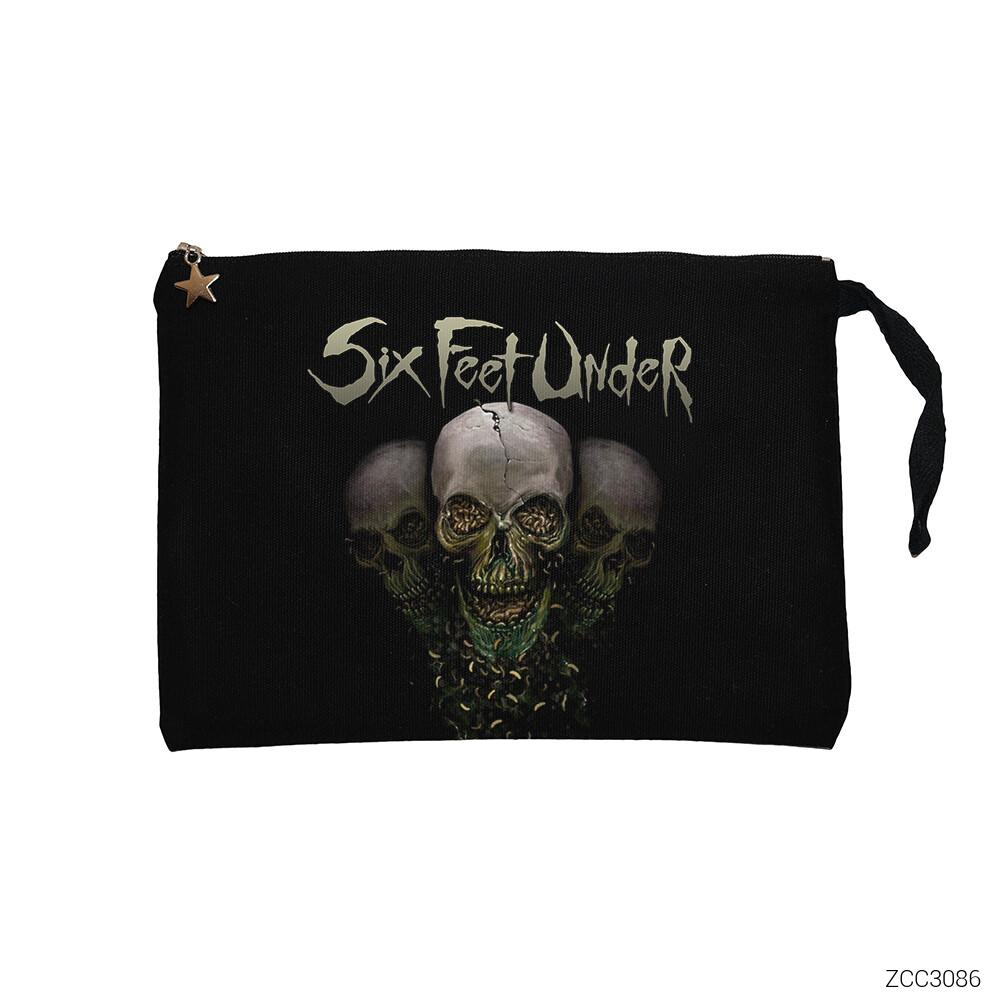 Six Feet Under Skulls Siyah Clutch Astarlı Cüzdan / El Çantası