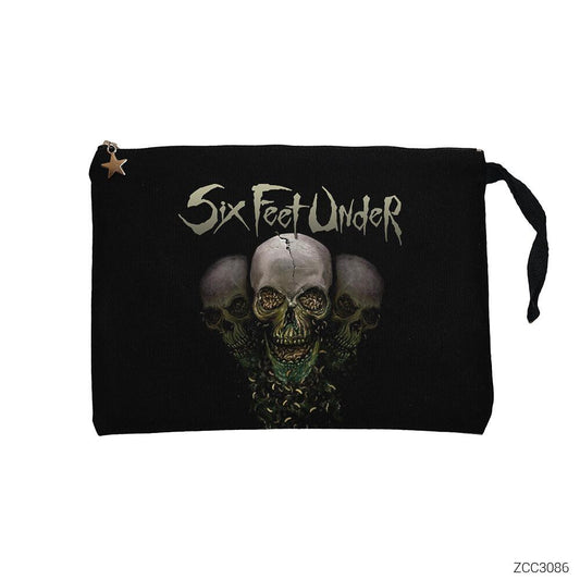 Six Feet Under Skulls Siyah Clutch Astarlı Cüzdan / El Çantası