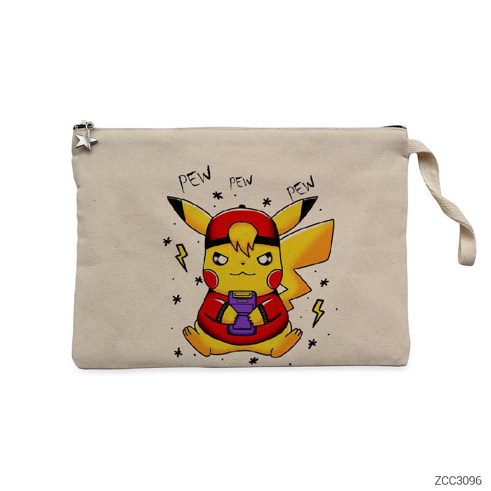 Pikachu Pew Krem Clutch Astarlı Cüzdan / El Çantası