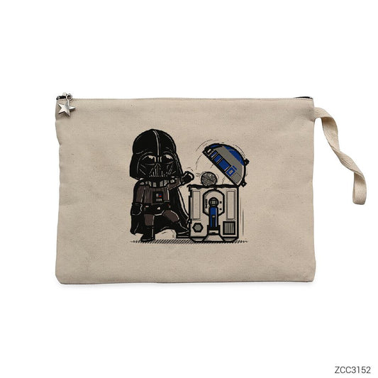 Darth Vader R2D2 Trashcan Krem Clutch Astarlı Cüzdan / El Çantası