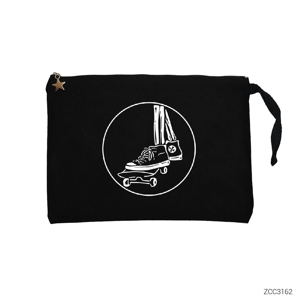Skater Skull Siyah Clutch Astarlı Cüzdan / El Çantası