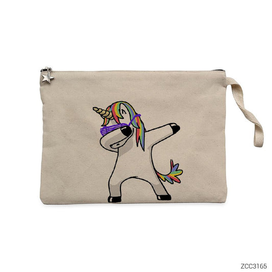 Unicorn Dabbing Krem Clutch Astarlı Cüzdan / El Çantası