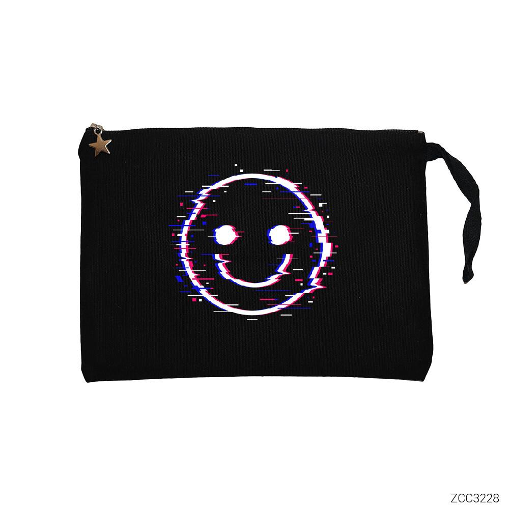 Glitch Face Siyah Clutch Astarlı Cüzdan / El Çantası