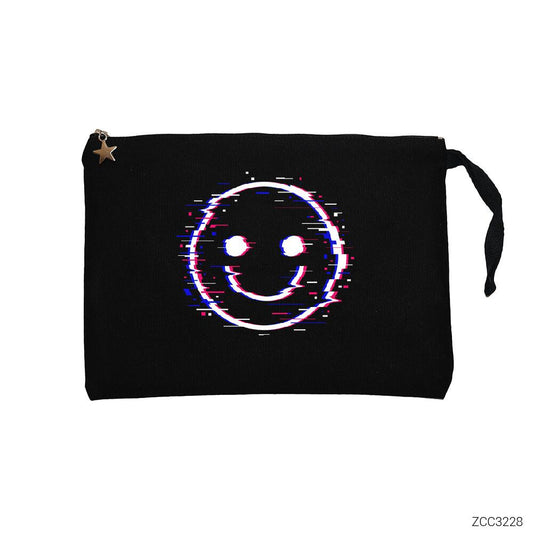 Glitch Face Siyah Clutch Astarlı Cüzdan / El Çantası