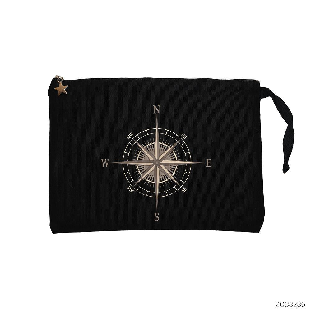 Pusula Siyah Clutch Astarlı Cüzdan / El Çantası