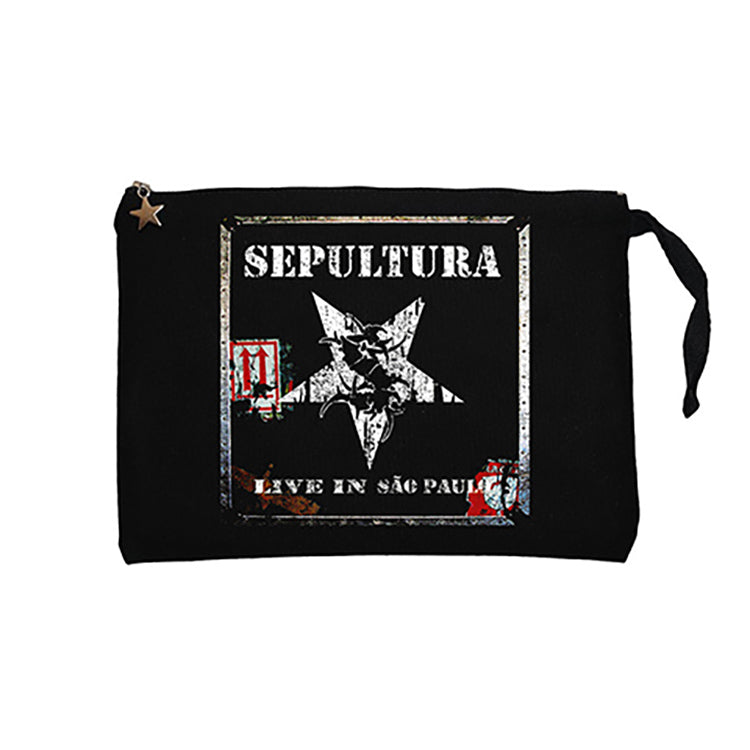 Sepultura Live in Sao Paulo Siyah Clutch Astarlı Cüzdan / El Çantası