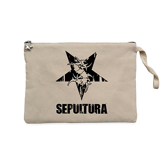 Sepultura Yazı Logo Krem Clutch Astarlı Cüzdan / El Çantası