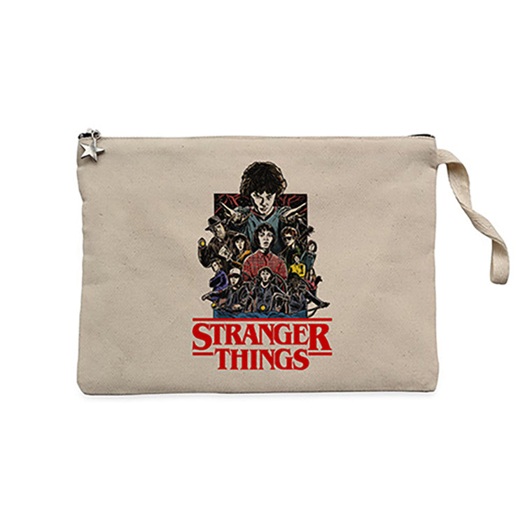 Stranger Things Characters Krem Clutch Astarlı Cüzdan / El Çantası