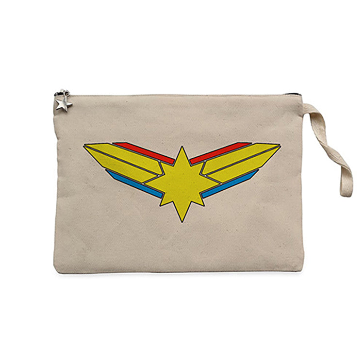 Captain Marvel Logo Krem Clutch Astarlı Cüzdan / El Çantası