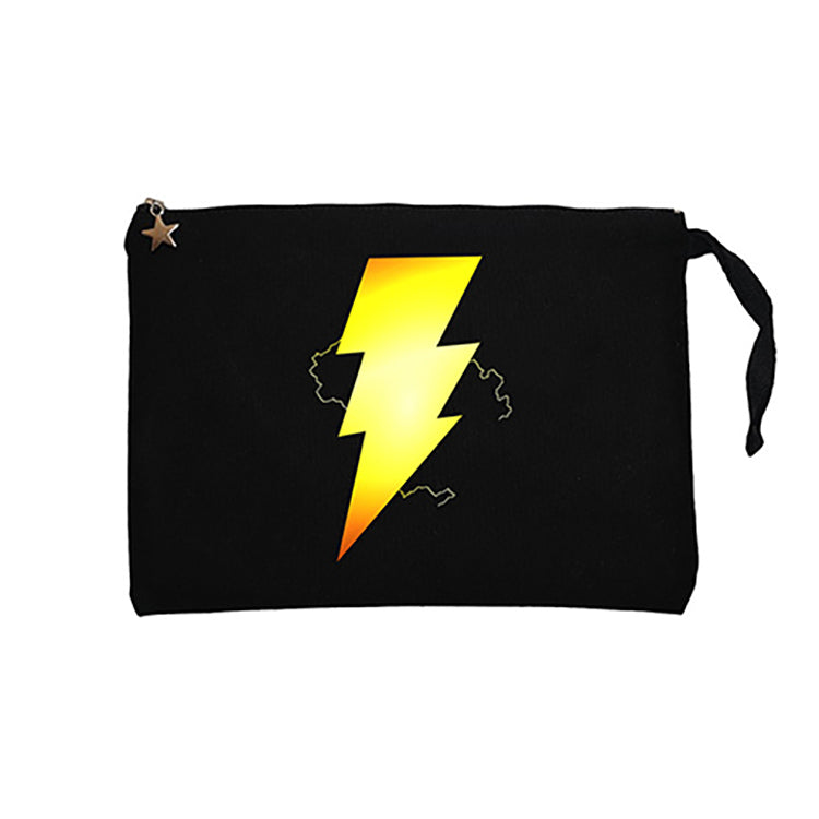 Shazam Logo Siyah Clutch Astarlı Cüzdan / El Çantası