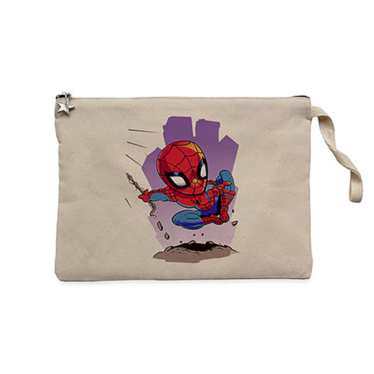 Spiderman Cartoon Krem Clutch Astarlı Cüzdan / El Çantası