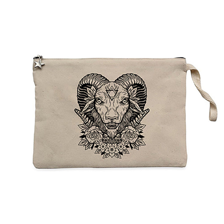 Baphomet Flowers Krem Clutch Astarlı Cüzdan / El Çantası