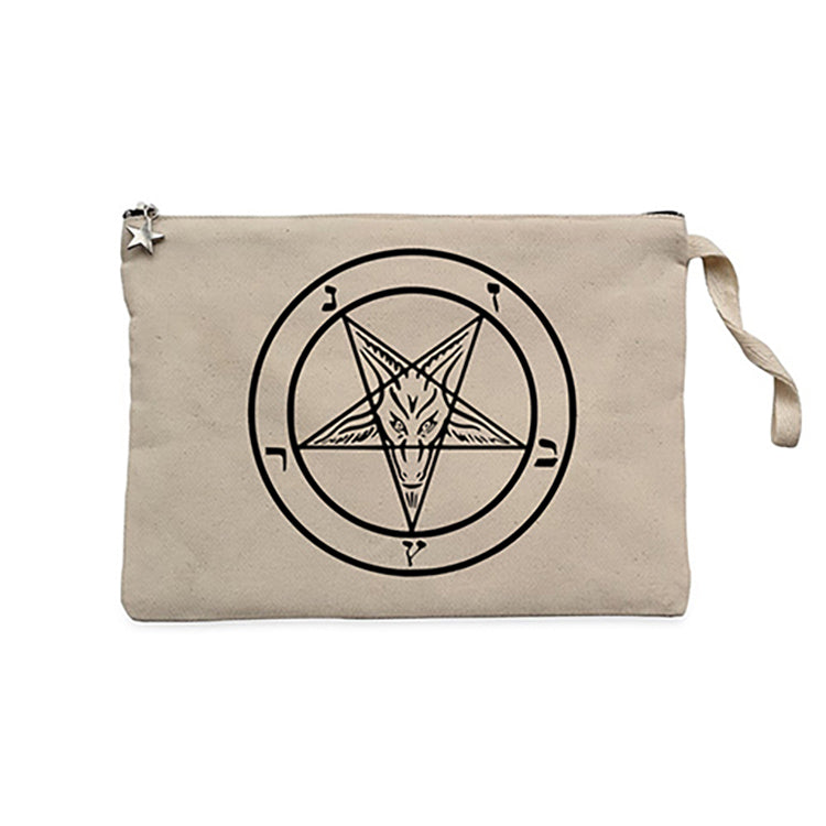 Baphomet Logo 2 Krem Clutch Astarlı Cüzdan / El Çantası