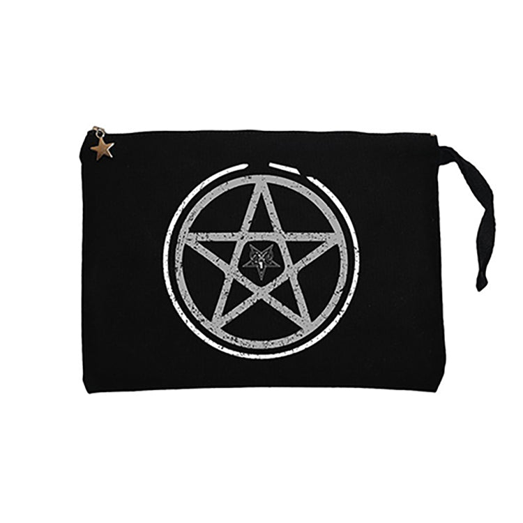 Baphomet Pentagram Siyah Clutch Astarlı Cüzdan / El Çantası