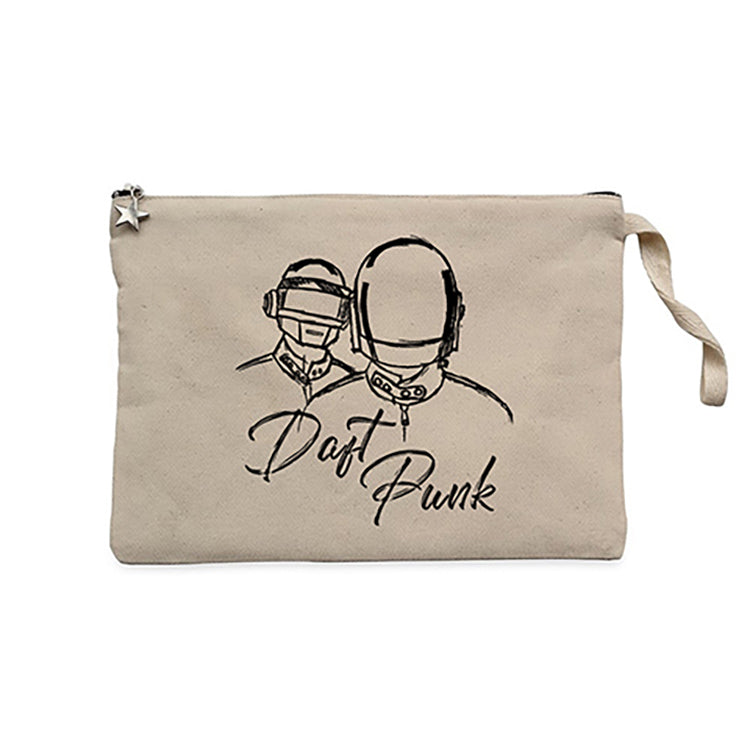 Daft Punk Drawing Krem Clutch Astarlı Cüzdan / El Çantası