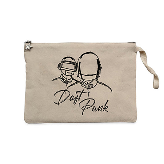 Daft Punk Drawing Krem Clutch Astarlı Cüzdan / El Çantası