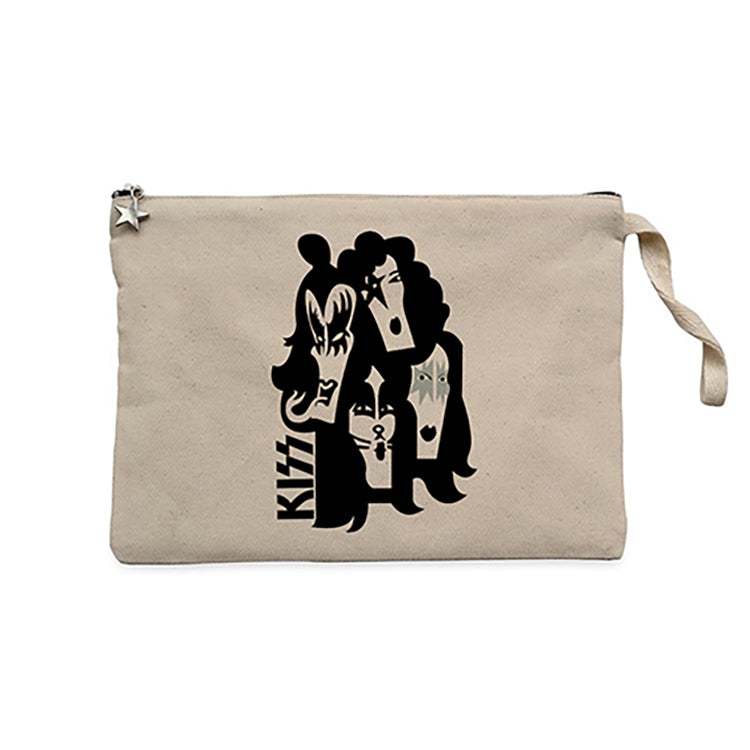 Kiss Cartoon Face Krem Clutch Astarlı Cüzdan / El Çantası