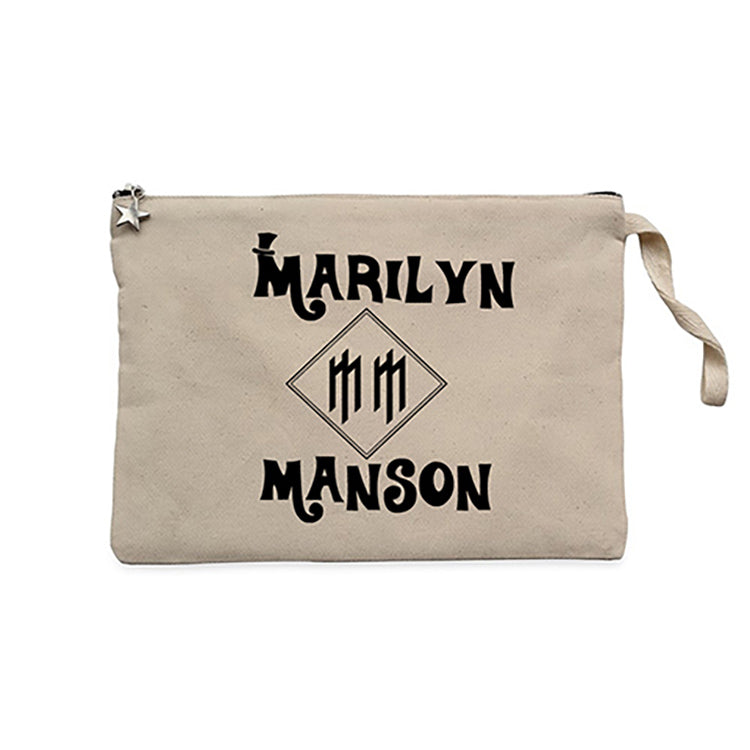 Marilyn Manson Text Krem Clutch Astarlı Cüzdan / El Çantası
