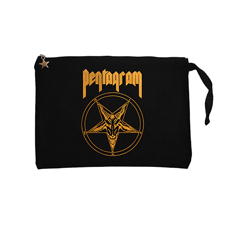 Pentagam Logo and Text 3 Siyah Clutch Astarlı Cüzdan / El Çantası