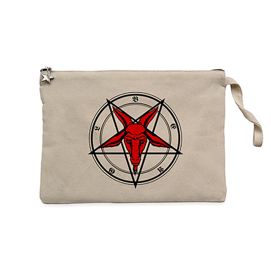 Pentagram Goat Head Krem Clutch Astarlı Cüzdan / El Çantası